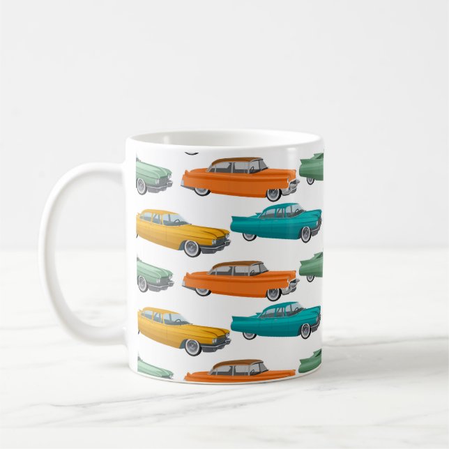 Retro Car Fifties Stil Mönster Kaffemugg (Vänster)