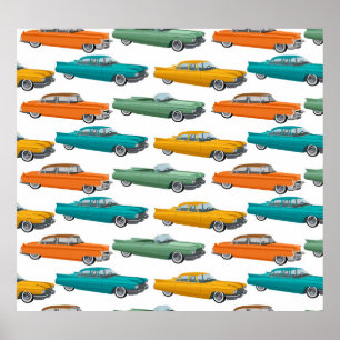 Retro Car Fifties Stil Mönster Poster