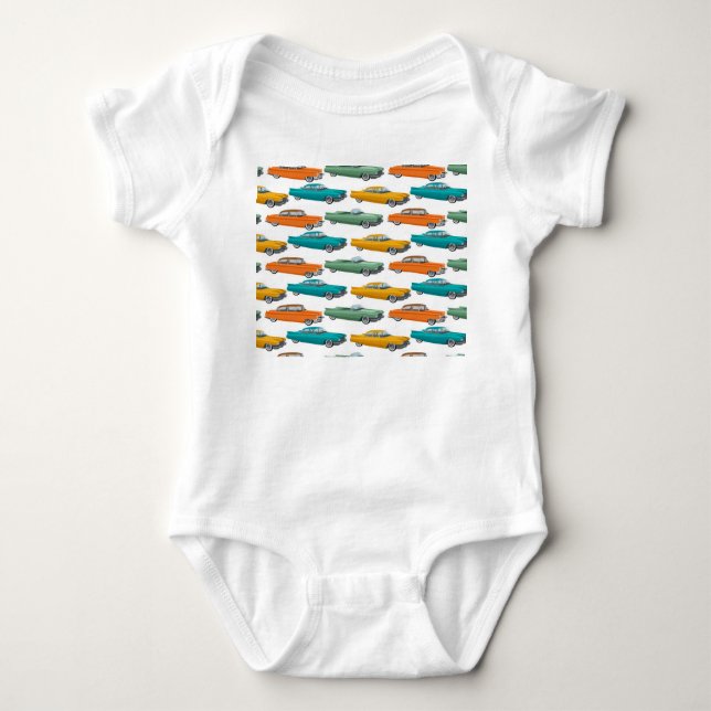 Retro Car Fifties Stil Mönster T Shirt (Framsida)