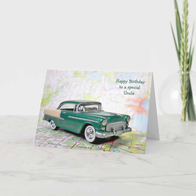 Retro Car för moronets födelsedag Kort (Framsida)