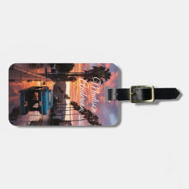 Retro Car & Handflatan Sunset Personlig Bagagebricka