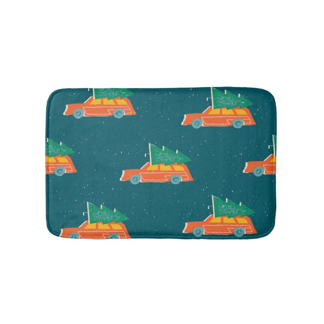 Retro Car Julgran Mönster Badrumsmatta (Framsidan)