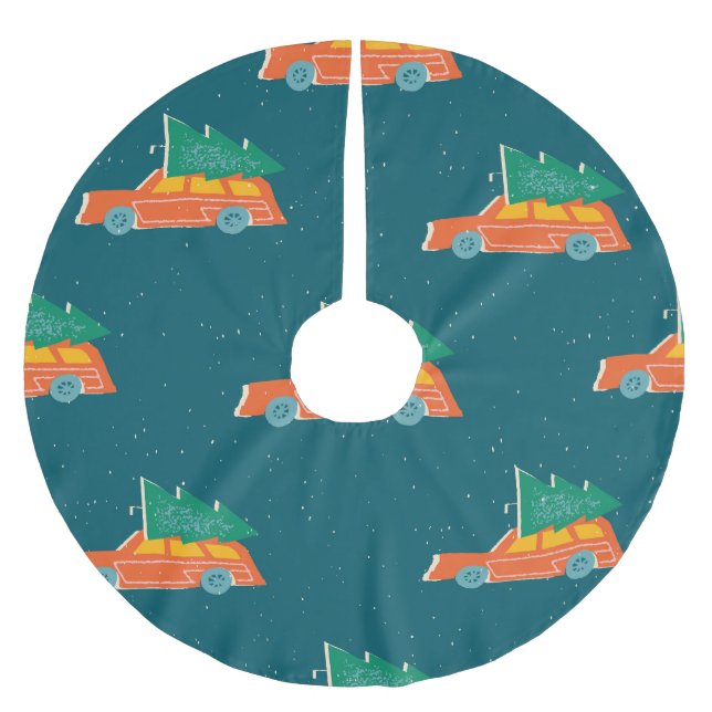 Retro Car Julgran Mönster Julgransmatta Borstad Polyester (Framsidan)