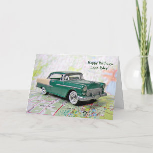 Retro Car på väg karta för födelsedag Kort