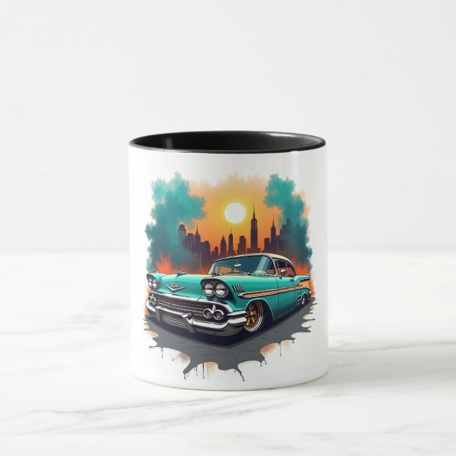 Retro Car Skyline Vibes Coffee Cup Mugg (Center)