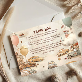 Retro Car Themed Kids Birthday Tack Kort