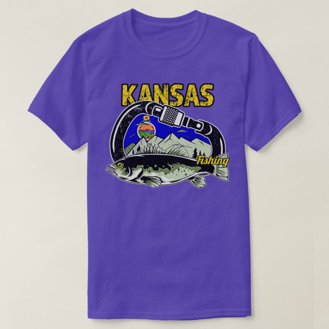 Retro Carabiner Kansas Fishing  T Shirt (Design framsida)