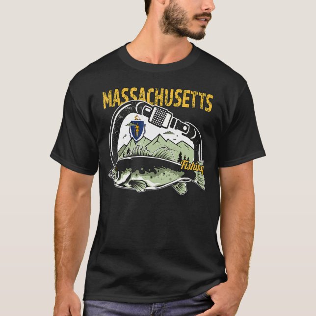 Retro Carabiner Massachusetts Fishing T Shirt (Framsida)