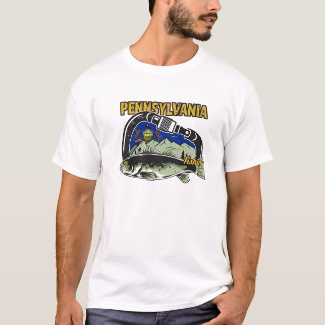 Retro Carabiner Pennsylvania Fishing T Shirt (Framsida)
