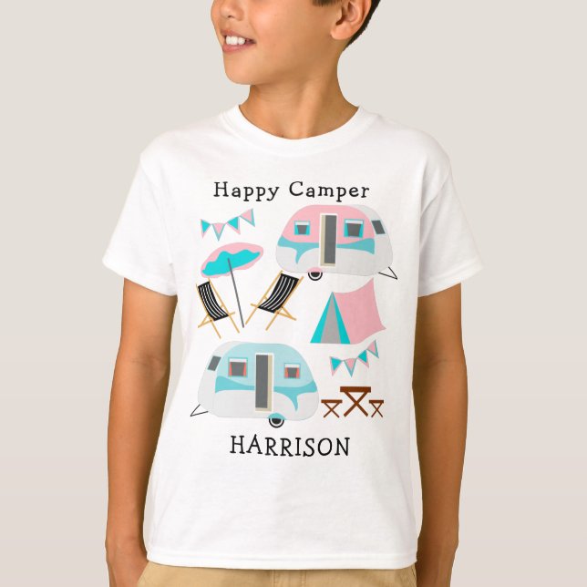 Retro Caravan Camping Cute P T Shirt (Framsida)