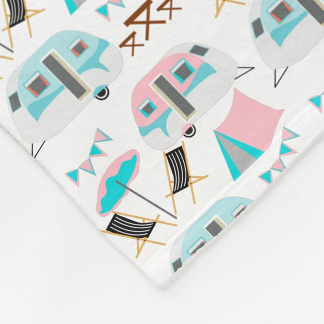 Retro Caravan Camping Cute Personlig Fleecefilt (Hörn)