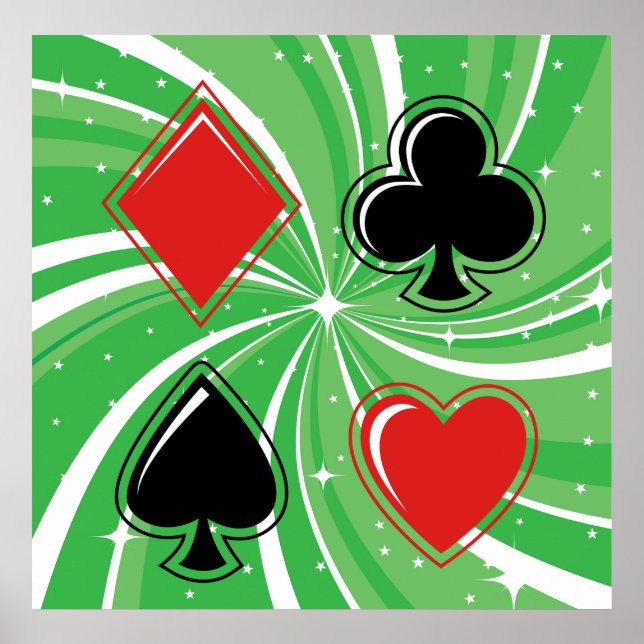 Retro Card Suits Vibrant Red and Black Poster (Framsidan)