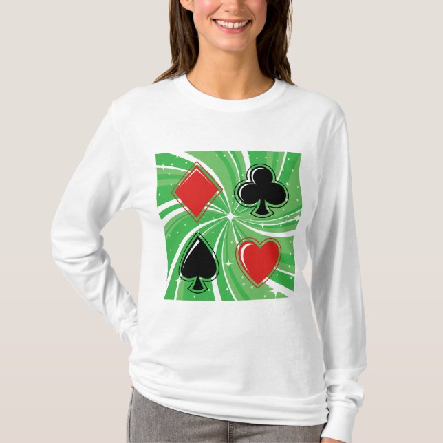 Retro Card Suits Vibrant Red and Black T Shirt (Framsida)