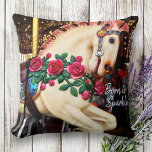 Retro Carousel Horse Photo Born till Gnistra Scrip Kudde<br><div class="desc">"Born till gnistran." Du kan nästan känna av opa-pa-musiken, kraschande symboler och uppåt och nedåt och runt rörelsen för den lilla rundtur som du slappna av på den här mjuka, bekväma fotografin dekorativ kudde. Du kan enkelt anpassa den här dekorativ kudde plus att jag också erbjuder anpassning för vilken produkt...</div>