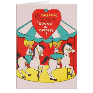 Retro Carousel Valentines hälsningskort på dagen
