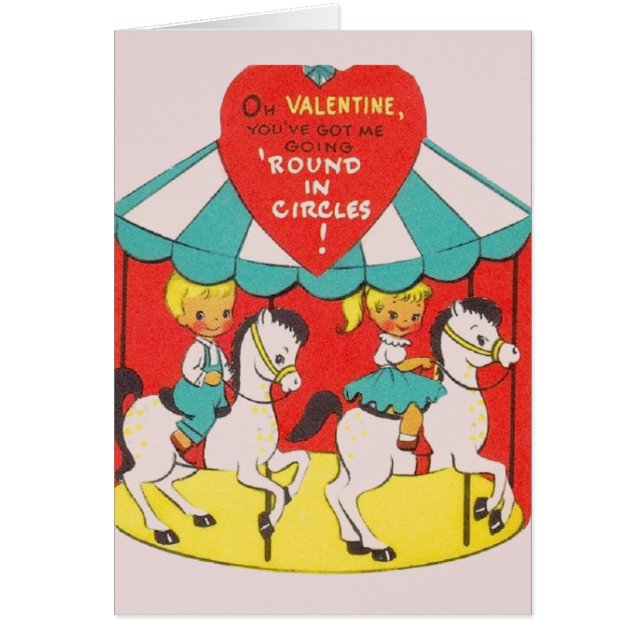 Retro Carousel Valentines hälsningskort på dagen (Framsidan)