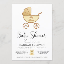 Retro Carriage Gult Guld Watercolor Shower Inbjudningar