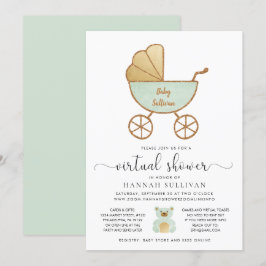 Retro Carriage Mint Guld Virtuell Baby Shower Inbjudningar