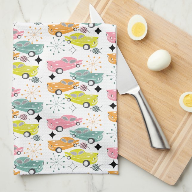 Retro Cars Atomic Starburst Modern Mid Centres Kökshandduk (Vikt i Fjärdedel)