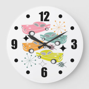 Retro Cars Atomic Starburst Modern Mid Centres Stor Klocka