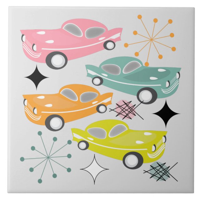 Retro Cars Atomic Starburst Modern Mid Century Kakelplatta (Framsidan)