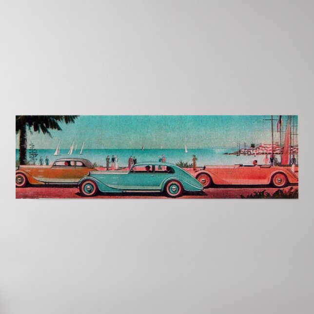 RETRO CARS, blå grönt rosa röd Poster (Framsidan)