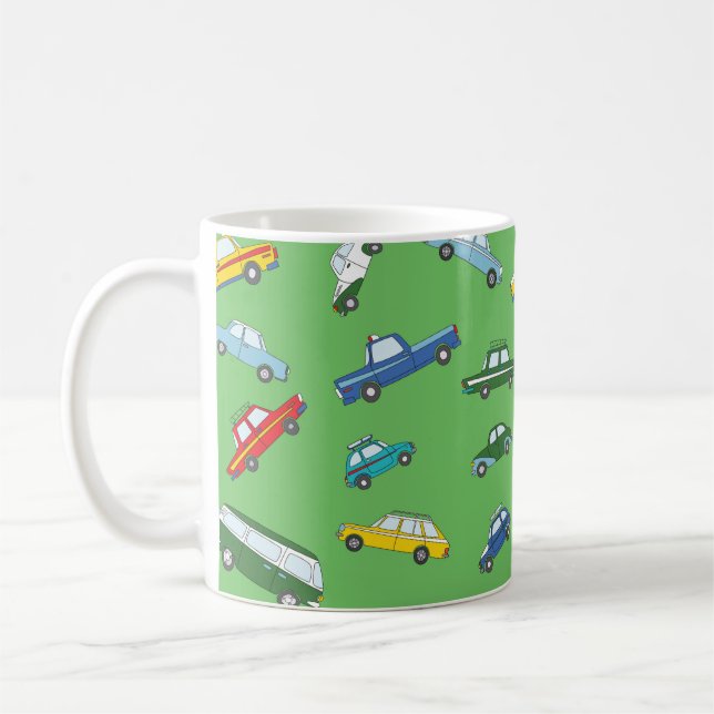 Retro Cars: Cute Hand Drawn Mönster Kaffemugg (Vänster)