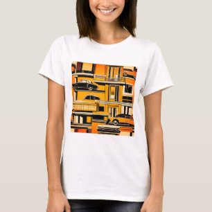 Retro Cars Geometric Mustard Mid Century T Shirt