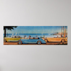 RETRO CARS, orange av blå gult Poster