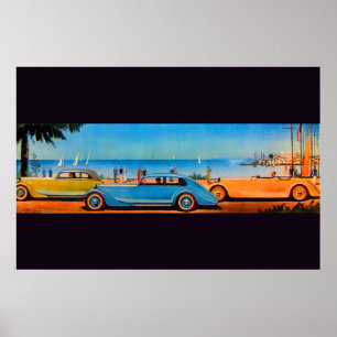 RETRO CARS, orange av blå gult Poster
