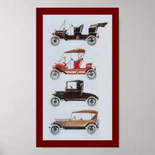 RETRO CARS, svart vitt rött Poster