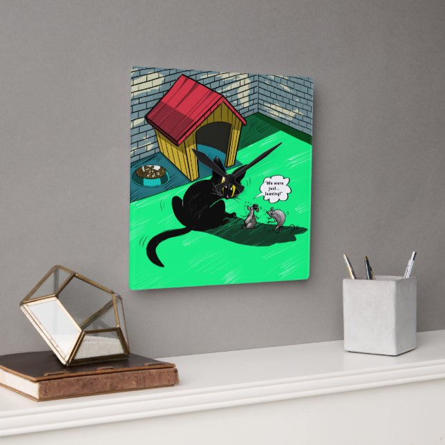 Retro Cartoon Black Cat Wall Clock Fyrkantig Klocka (Kontor)