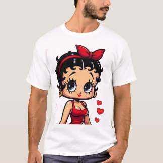 Retro Cartoon Girl in Red Dress T Shirt