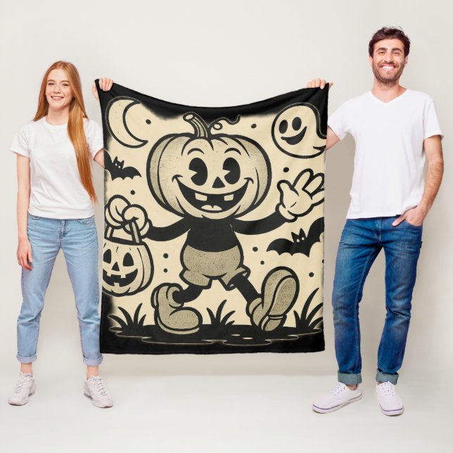 Retro cartoon-inspired Halloween blanket Fleecefilt (På plats)