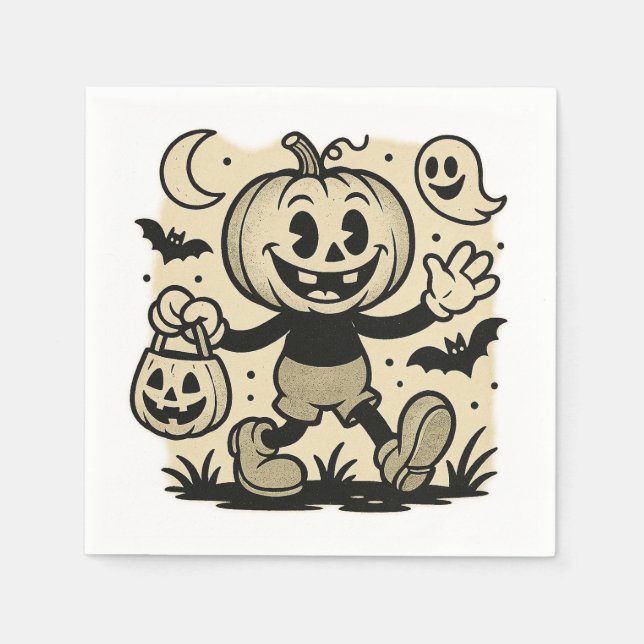 Retro cartoon-inspired pumpkin Halloween napkins Pappersservett (Framsidan)