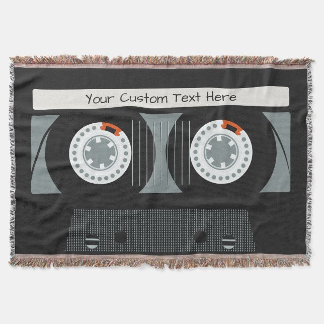 Retro Casette Tape anpassningsbar text kastar filt (Framsidan)