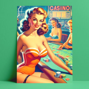 Retro Casino Girls Vykort