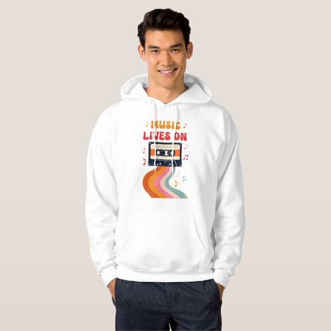 Retro Cassette-bandsändning - Musik lever på Vinta Hoodie (Hel framsida)
