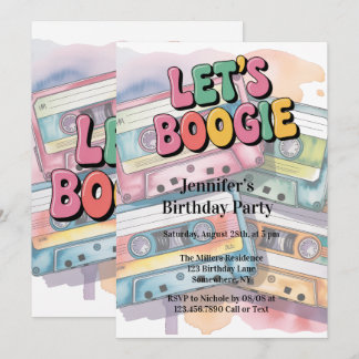 Retro Cassette Tape Let’s Boogie Adult Birthday  Inbjudningar