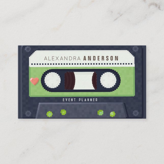 Retro Cassette Tape Music Grönt Visitkort (Framsida)