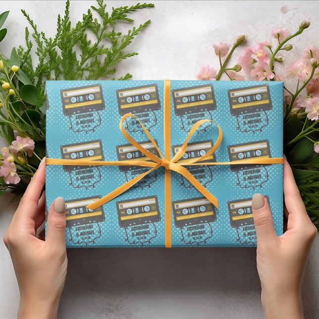 Retro Cassette Tape Pop Art Tecknad Bok Bröllop Presentpapper (Skapare uppladdad)