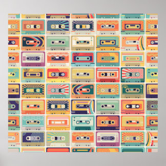Retro Cassette Tapes Vintage Mönster. Poster