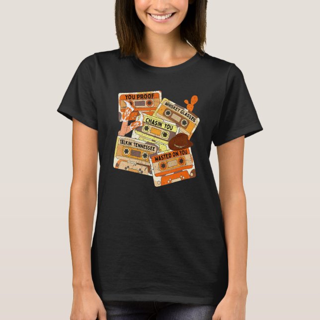 Retro Cassette Wasted On You Proof Western Country T Shirt (Framsida)
