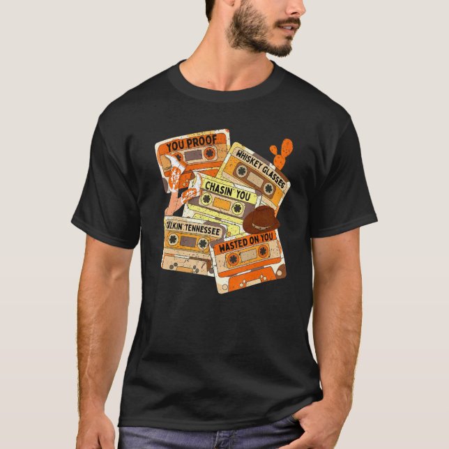 Retro Cassette Wasted On You Proof Western Country T Shirt (Framsida)