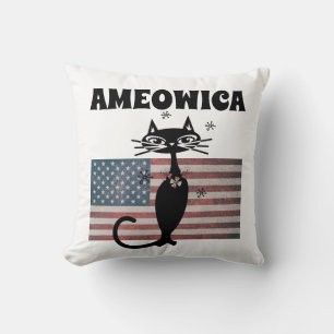 RETRO CAT AMEOWICA PATRIOTIC 4 JULY Pillows Kudde