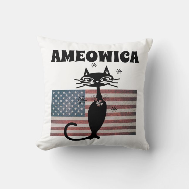 RETRO CAT AMEOWICA PATRIOTIC 4 JULY Pillows Kudde (Framsida)