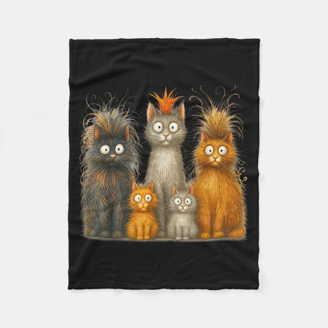 Retro Cat Art Crazy Funny Kitten Gift Men Women Bo Fleecefilt (Framsidan)