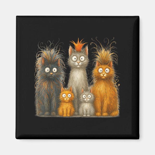 Retro Cat Art Crazy Funny Kitten Gift Men Women Bo Magnet (Framsidan)