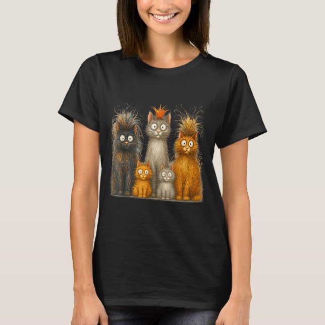 Retro Cat Art Crazy Funny Kitten Gift Men Women Bo T Shirt (Framsida)