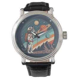 Retro Cat Astronaut Cosmic Space Illustration Armbandsur